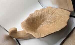 Vintage Style Ceramic Cornucopia Fruit Bowl Beige Tan Textured Decorative...